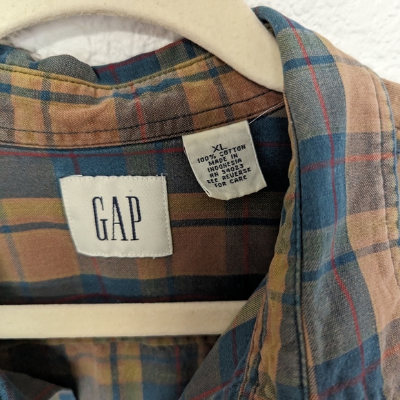 Vintage Gap Flannel Button Up Oversized Blue Tan XL - Picture 3 of 6